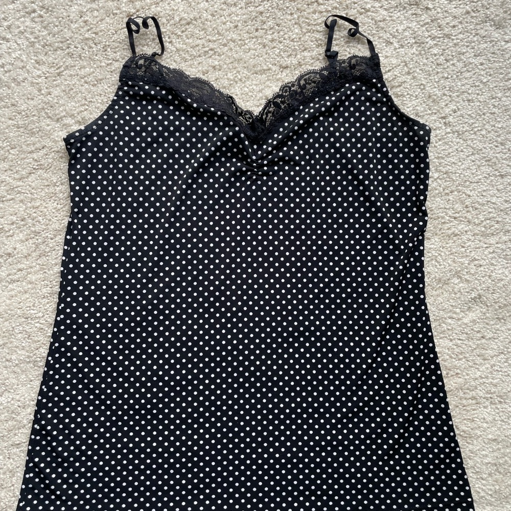 White House Black Market Black Polka Dot Lace-Trim Slip